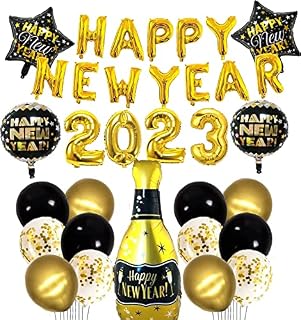 New Years Eve Decorations 2023 Black and Gold Balloons Party Decorations Happy New Year Banner Foil Balloons for New Year Eve Party Supplies