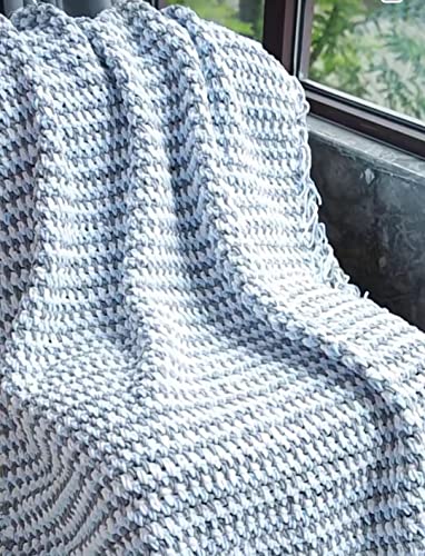 Batelo 4 Skeins Soft Chenille Yarn, Blanket Yarn For Hand Craft & Crochet Project - 4×50Yds, 4×100G - White&Blue&Gray #TOP2