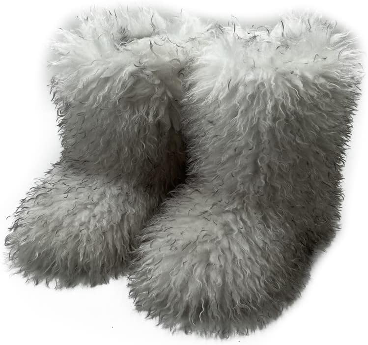LLTMALL Women's Faux Fur Boots Mid-Calf Winter Boots Cute Halloween Costume Boots