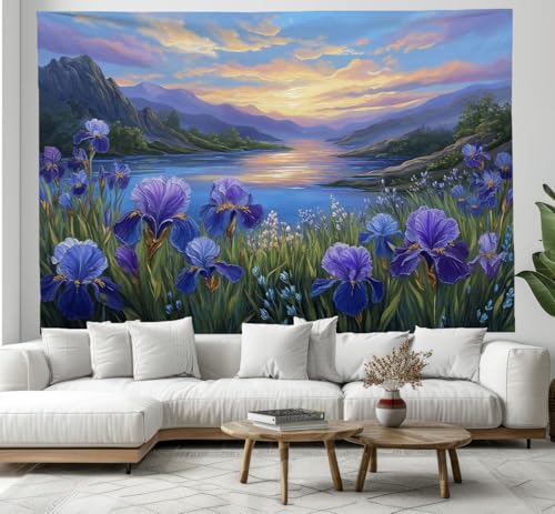 Tissu decoration murale haut de gamme DACRWEKZ paysage montagne 3d et iris violet pour grand salon