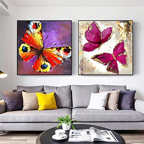 Peinture abstraite papillon pour salon moderne lot de 2 toiles graffiti KEBIA 60x60 cm