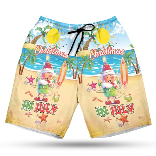 Xmas in July Men's Swim Trunks - Santa Claus Quick-Dry Hawaiian Swim Shorts for Men Series 10