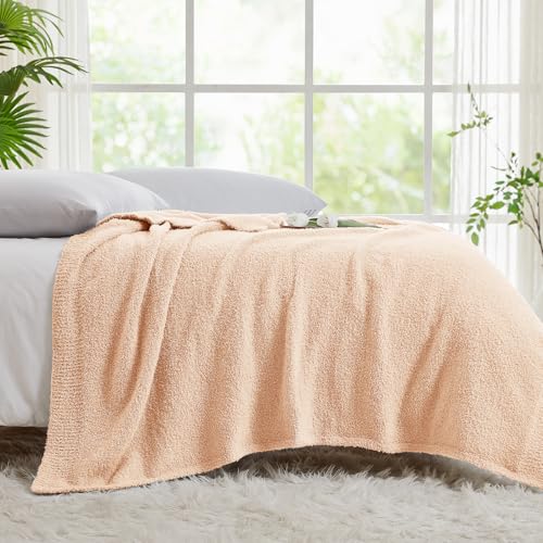 Image of CYMULA Knit Throw Blanket for Peach Pink - Super Soft Lightweight Plush Fuzzy Fluffy Cozy Blankets and Throws for Sofa Bed, 50 x 60 inches