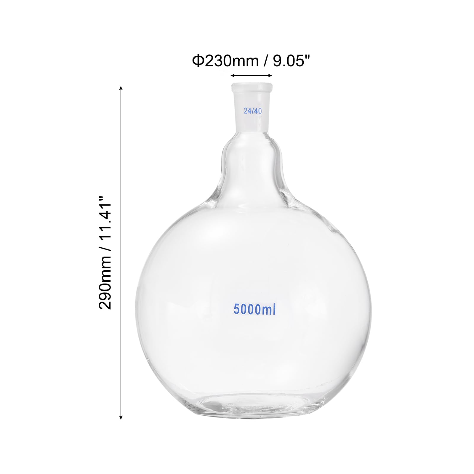 PATIKIL Matraz De Ebullición De 5000ml, Matraz De Vidrio Borosilicato 3.3 De Un Cuello Y Fondo Plano Con Junta Cónica Externa Estándar 24/40 Para Laboratorio, Transparente