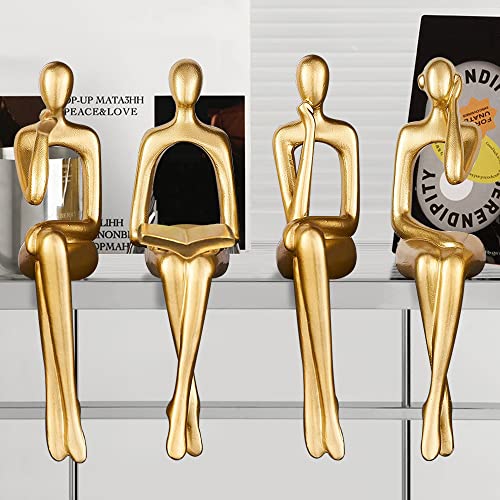 Estatuas decorativas pensadores abstractos color oro 4 piezas