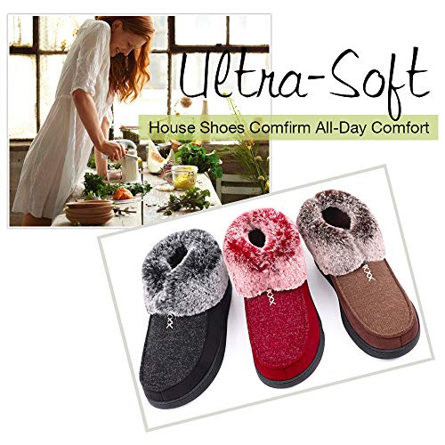 Pantufas femininas aconchegantes de espuma viscoelástica de lã felpuda como pele sintética forradas