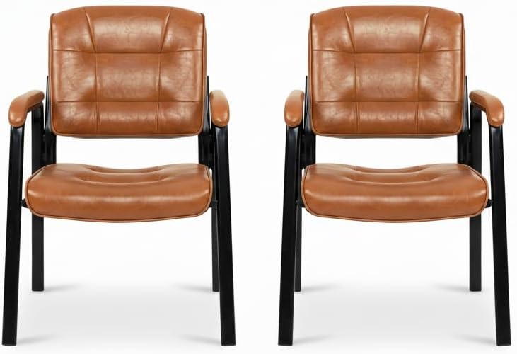 Naomi Home Faux Leather Stackable Office Guest Chairs – Reception Chairs with Armrests for Lobby, Clinic, Medical Waiting Room or Conference Room Seating - Caramel, Set of 2