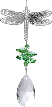 Green Crystals Prisms Suncatcher Dragonfly Pendant Hanging Ornament Crystals Rainbow Maker for Home,Office,Garden Decoration