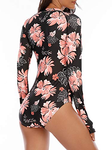 Womens Athletic One Piece Swimsuits Long Sleeve Swimsuit Sports Surfing Swimwear Bathing Suits Pink Flower S #TOP6