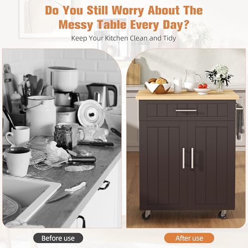 image for Shintenchi Kitchen Island cart with Storage, Portable Bar Cabinet on W