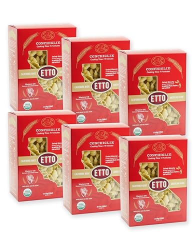 Etto Pasta- Organic Conchiglie Pasta- Single Ingredient- Non-GMO Pasta- Vegan, Vegetarian, Organic Pasta. Protein-rich, All Natural- Durum Wheat Semolina Gourmet Pasta. Small Batch Crafted Pasta. Proudly Made in California- 6 Boxes (6 Pounds).