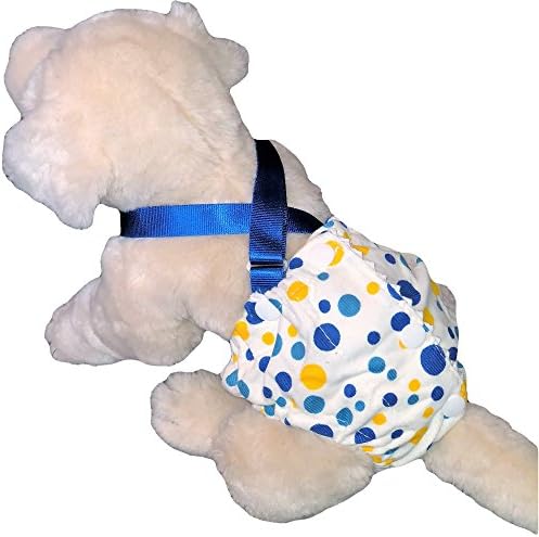 FUNNYDOGCLOTHES Female Dog Diaper with Suspenders Cotton Reusable Washable for Small Dog Breeds (Blue, Small: Waist 10" - 13")