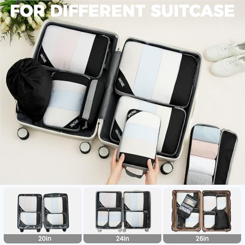 BAGAIL 6 Set/8 Set Compression Packing Cubes, Ultralight Expandable Packing Organizers for Carry on Travel Luggage(8set Jet Black) by BAGAIL - Image 7