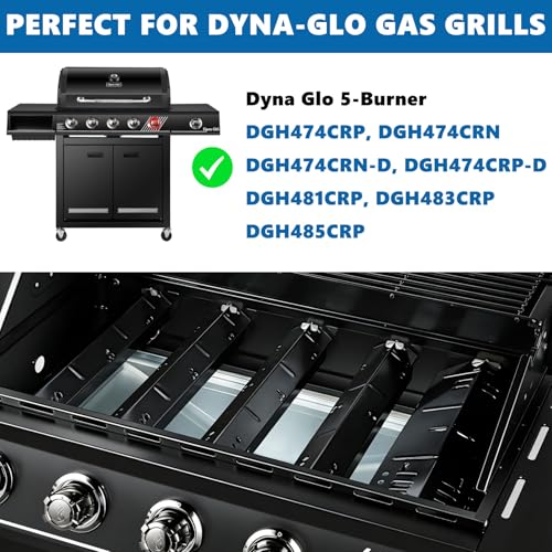 Image of SafBbcue Grill Replacement Parts for Dyna-Glo 5 Burner DGH474CRP, DGH485CRP, DGH483CRP, DGH474CRN Grills, Cast Iron Grill Grates, Porcelain Steel Heat Plates, Grill Parts Kit