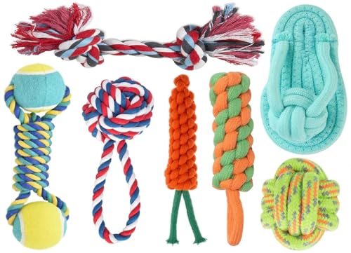 Image of Dog Rope Toys + Chew Toys, Combo Pack of 7 (Color May Vary)