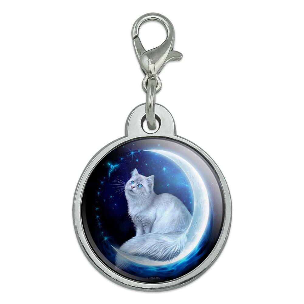 Cat in Moon Chrome Plated Metal Pet Dog Cat ID Tag - Small