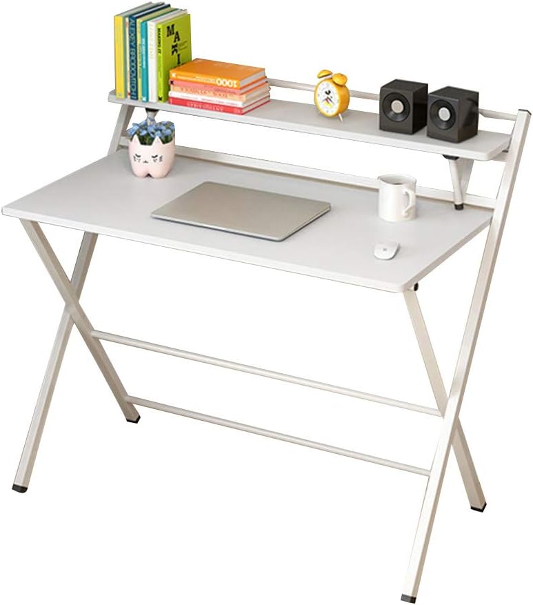 Desktop Computer Desk with Bookshelf, Folding Home Study Table, PC