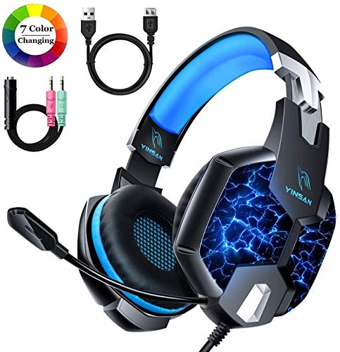 YINSAN Headset ps4, PC Gaming Headset Xbox One, Nintendo Switch/Laptop, 3.5mm Noise Cancelling Headset mit Mikrofon, Surround Sound System mit 3,5mm Y-Klinkenadapter (USB Verlängerungskabel enthalten)