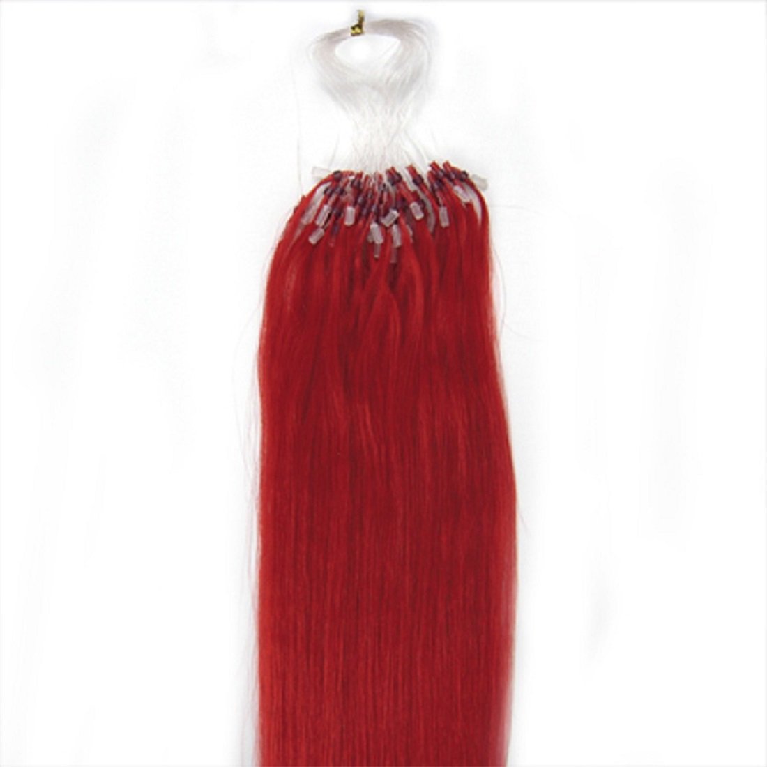 Red Hair Extensions Real Human Hair MicroBeads Remy Human Hair Micro Rings Loop Link Brazilian Colored Hair Straight 18inch 100strands 50gr