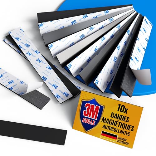 REORDA Lot de 10 Aimant Autocollant Puissant | Bande Magnétique Adhésive 3M | Bande Aimantée pour Fixation Fiable au Bureau, Maison, Garage