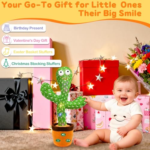 Image of Hunfur (Updated Volume Adjustment) Dancing Mimicking Talking Cactus Toy,Funny Gift for Toddler 1 2 3 Year Old Boy Girl,Singing Record Repeat What You Say Light Up Baby Infant Toys 6-12 12-18 Months