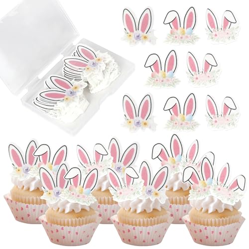 42 Stück Essbar Hasenohren Tortendeko Ostern Hasenohr Kuchen Deko Reis Papier Waffel Papier Cupcake Toppers für Ostern Kaninchen Thema Baby Dusche Kinder Geburtstag Party Kuchen Dekorationen Rosa