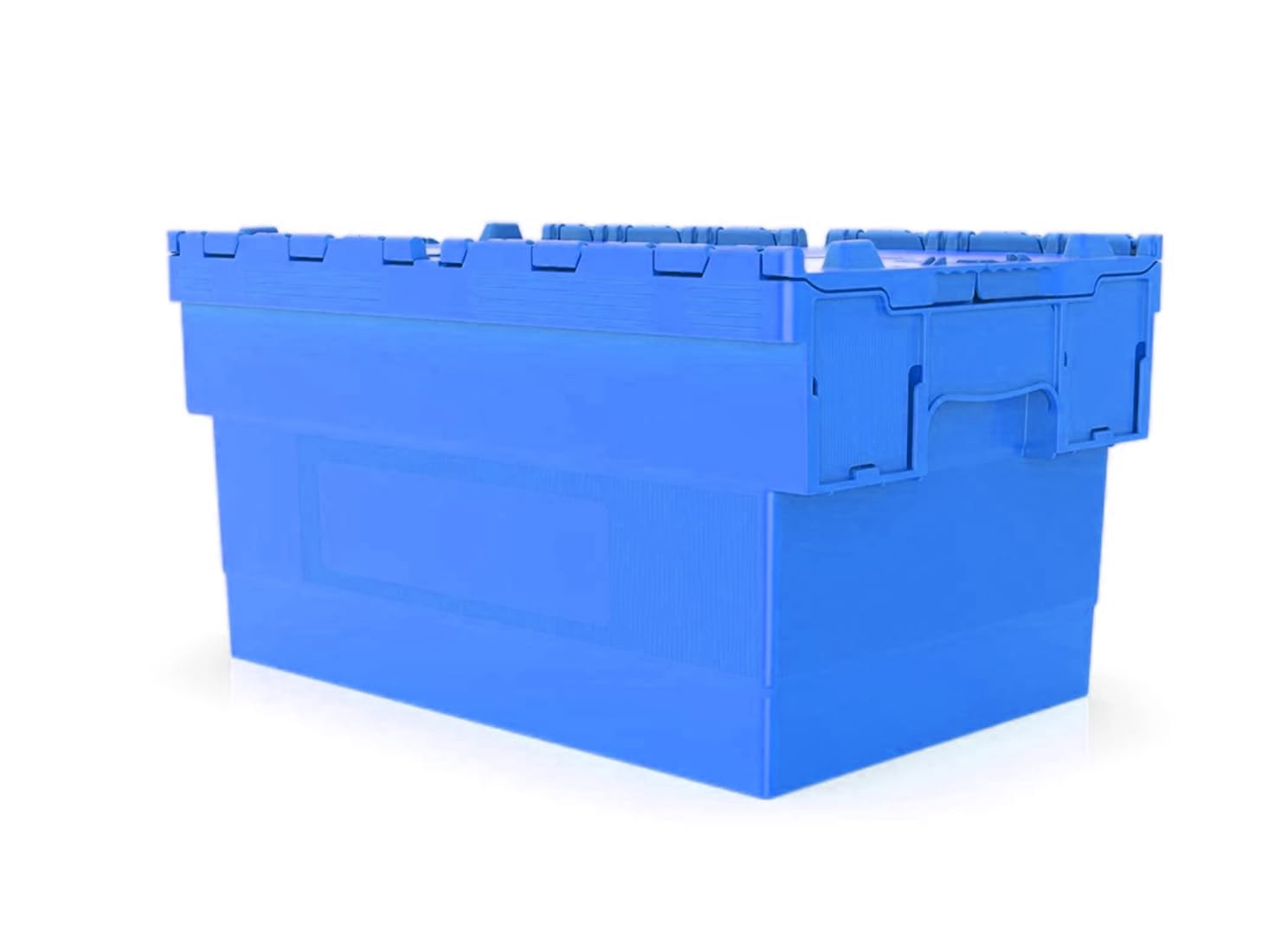 HomeHQ 60L Attached Lid Container, Plastic Box with Lid, Storage Container, Crate Tote (600x400x320mm) Blue