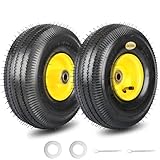 GICOOL 4.10/3.50-4 Explorer Series Rubber Tire and Wheel, with 2.25' Offset Hub, 5/8' Sealed Bearings, for Hand Truck Trolley Dolly Garden Wagon Wheel Replacement