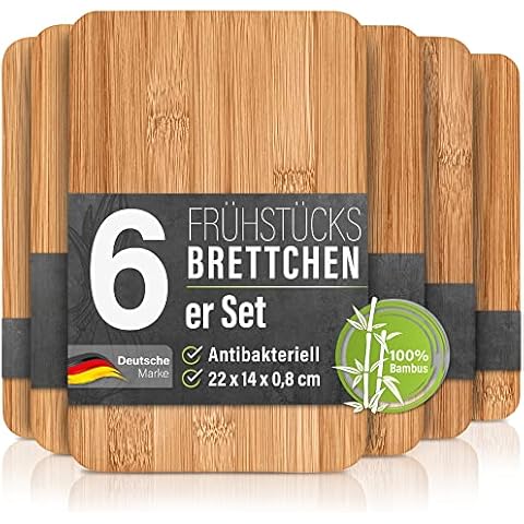 6er-Set Frühstücksbrettchen aus Bambus Holz - 22x14x0,8cm Holzbrettchen Set Brettchen Frühstücksbrett Holzbrett Cover