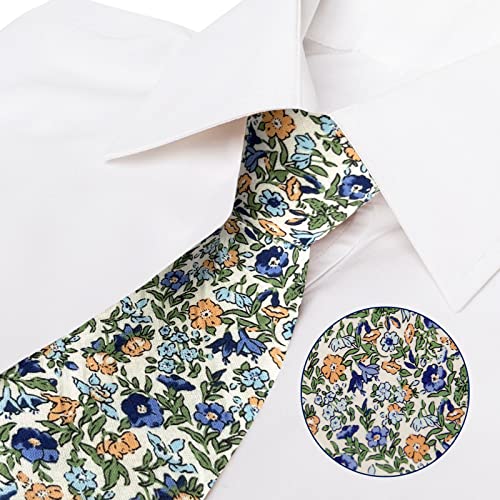 Image of Mantieqingway Men's Cotton Floral Neck Tie 2.56'' Printed Skinny Tie
