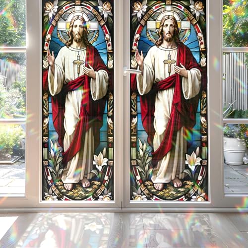 Jesus Stained Glass Window Film, Decorative Jesus Stained Glass Window Film, Jesus Stained Glass Window Film for Bathroom Door Heat Anti UV