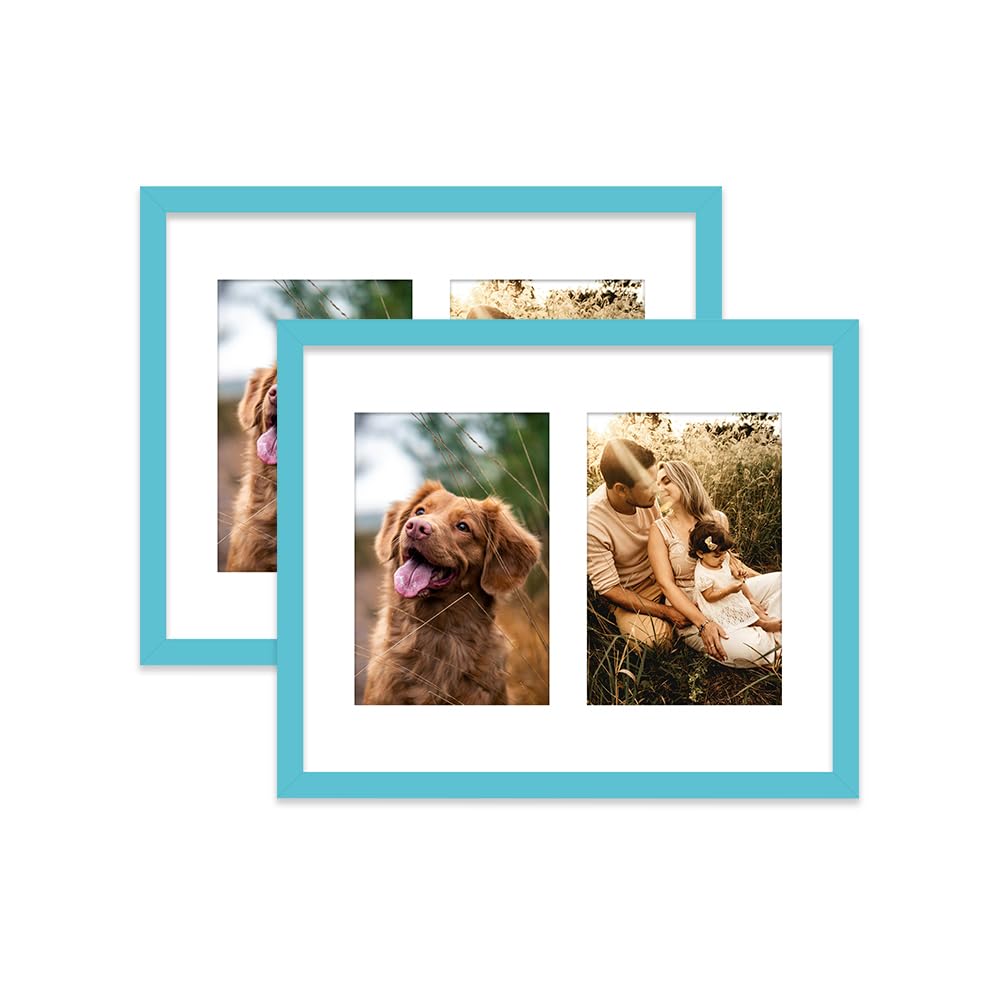 Turquoise Multi Photo Frame - Holds 2 x 6x4 Pictures, Family Collage Picture Frame for Wall Display, 10x8 Frame size, Set of 2