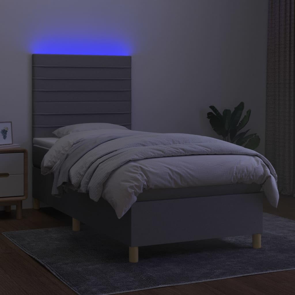 Strapazierfähiger Stoff mit verstellbarem Kopfteil LED Beleuchtung | Boxspringbett mit Matratze und LED 100x200 cm Hellgrau Stoff Bett mit Bettkasten Kopfteil verstellbar Taschenfederkern Topper