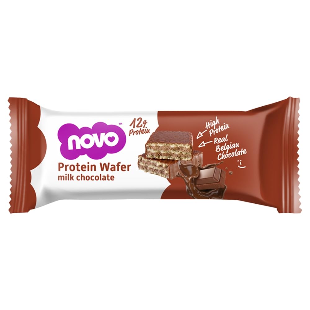 Novo Chocolate Wafer 9g Protein Bar – High Protein, Low Sugar Snack with Crunchy Texture – Delicious Chocolate-Coated Wafer for Post-Workout & Healthy Snacking 40g