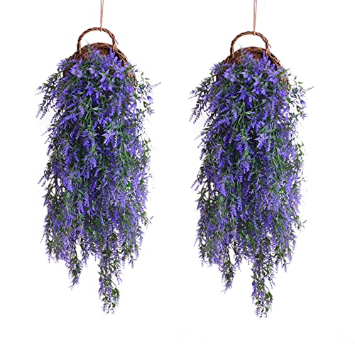 2 Piezas Plantas Falsas, Plantas Artificiales Colgantes, Enredaderas de plastico, Plantas Artificiales Decorativas para DecoracióN De Pared Interior-Exterior En Jardines DoméSticos (PúRpura)