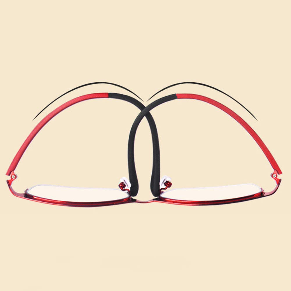 MANG Damen Halbrand Lesebrille Lesehilfe Ultraleichtem TR90 Rahmen Computerbrille Anti Blaulicht Augenoptik Brille (Rot, 2.0
