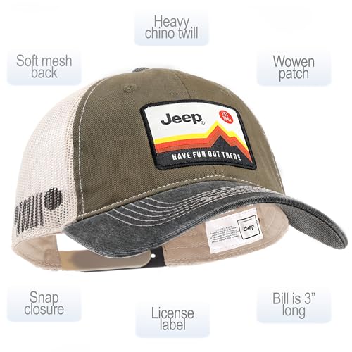 Jeep Have Fun Out There Patch Garment Washed Trucker Hat Unstructured for Men & Women - Adjustable Snapback Baseball Cap - Image 3
