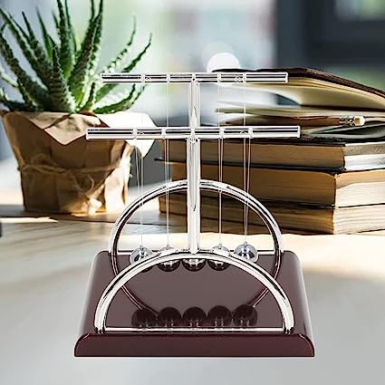 KRIDEZ Newton Cradle Pendulum - Metal Perpetual Motion Toy & Swing Balance Collision Ball Decoration Figurine with Polished Plastic Base & Nylon Strings for Office Classic Desk Toy 2