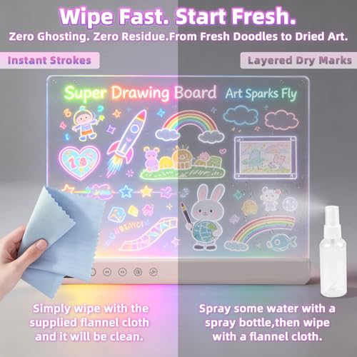Image of Rechargeable LED Drawing Board for Kids,16 inch Large Glow Doodle LED Note Board with 13 Light Modes,Neon Light Up Drawing Tablet with Stand,Creative Birthday Gifts for Girls Boys Age 3-12 (White)