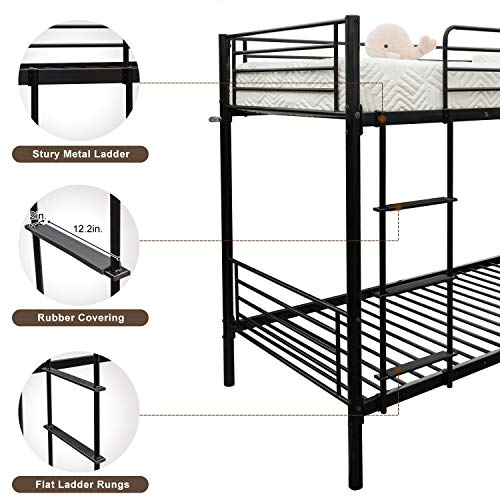 Bonnlo Bunk Bed Twin Over Twin, Twin Bunk Beds For Kids/Teens/Adults, Flat Ladder And High Guardrail, Metal Bunk Bed With Stairs, Black #TOP2