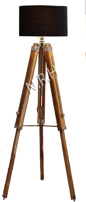Nautical Replica Hub Natuurlijke Teak Houten Grote Statief Vloerlamp Chrome Finish