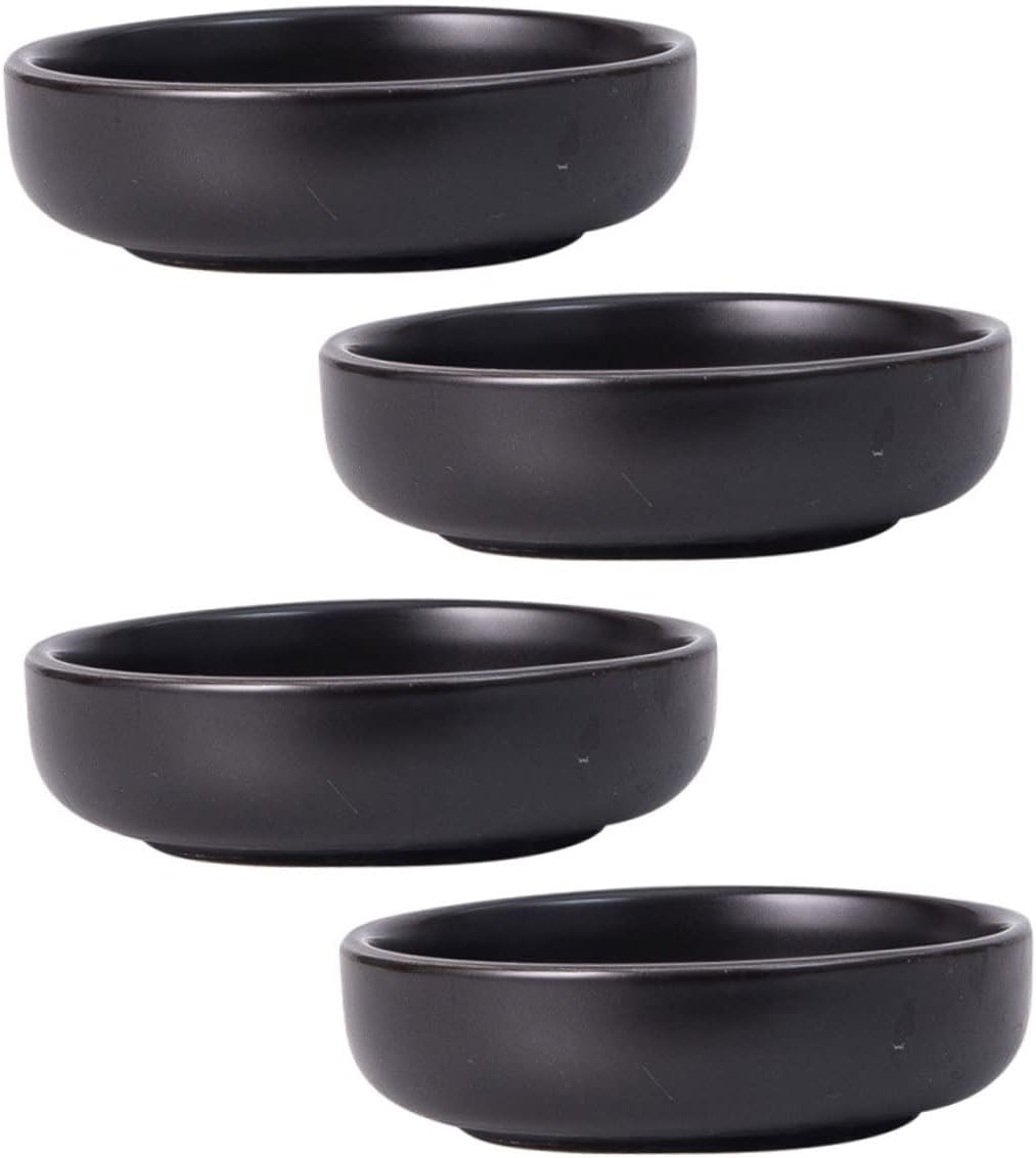 4pcs Japanese Style Black Ceramic Sauce Serving Dishes Condiment Plates for Soy Gadgets for Dipping for Family Outdoor Use