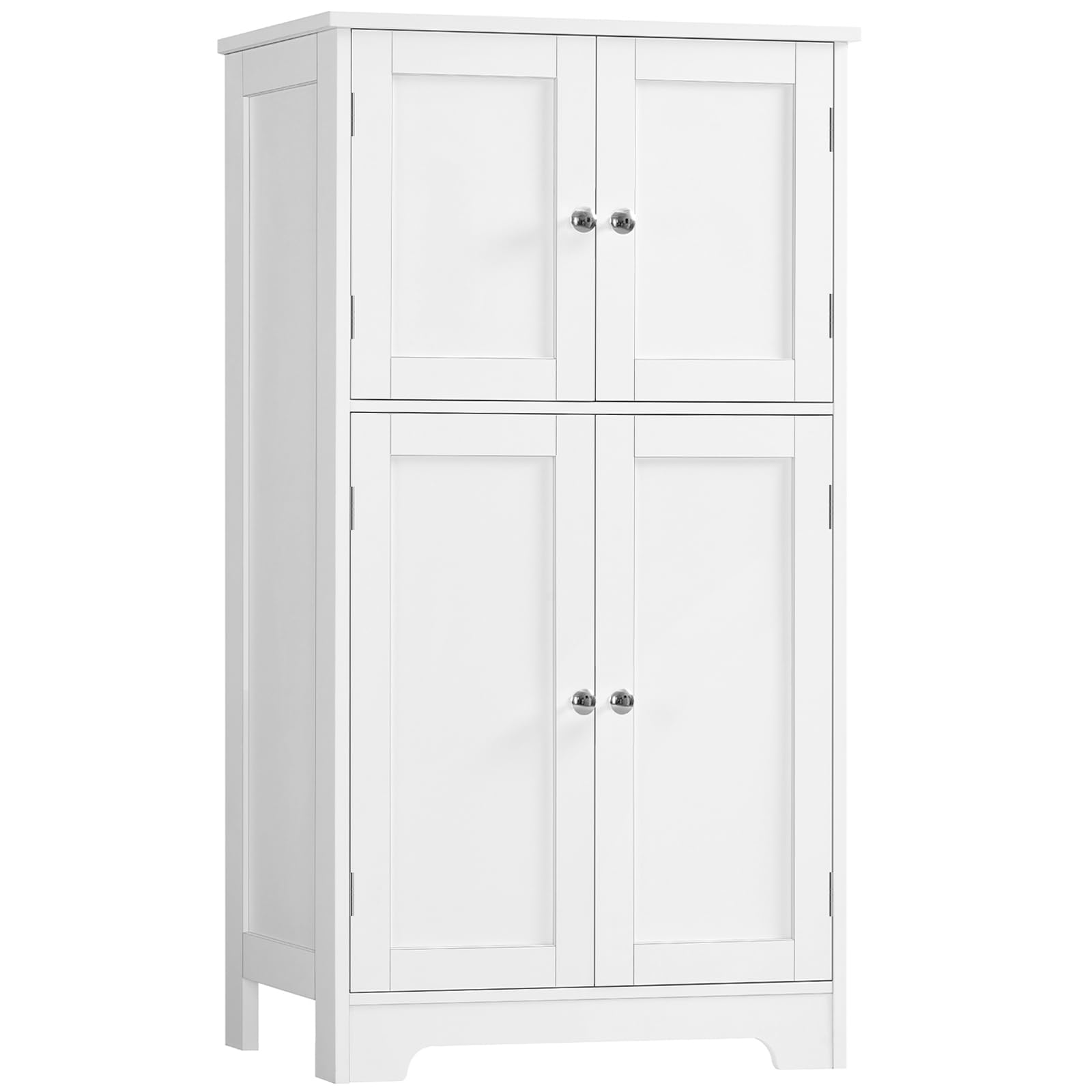 TEENFON Bathroom Floor Storage Cabinet, Freestanding Bathroom Storage Unit with 2 Adjustable Shelves & 4 Doors, White