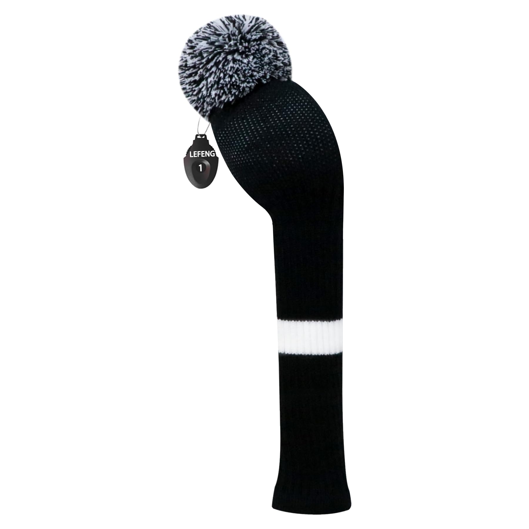 LeFeng 1Pcs Golf Club Cover, Knitted Golf Head Cover for 460cc Driver Fairway Woods and Hybrid with Cute Pom Pom and Number Tag(Pure Black,for Driver) — image 1
