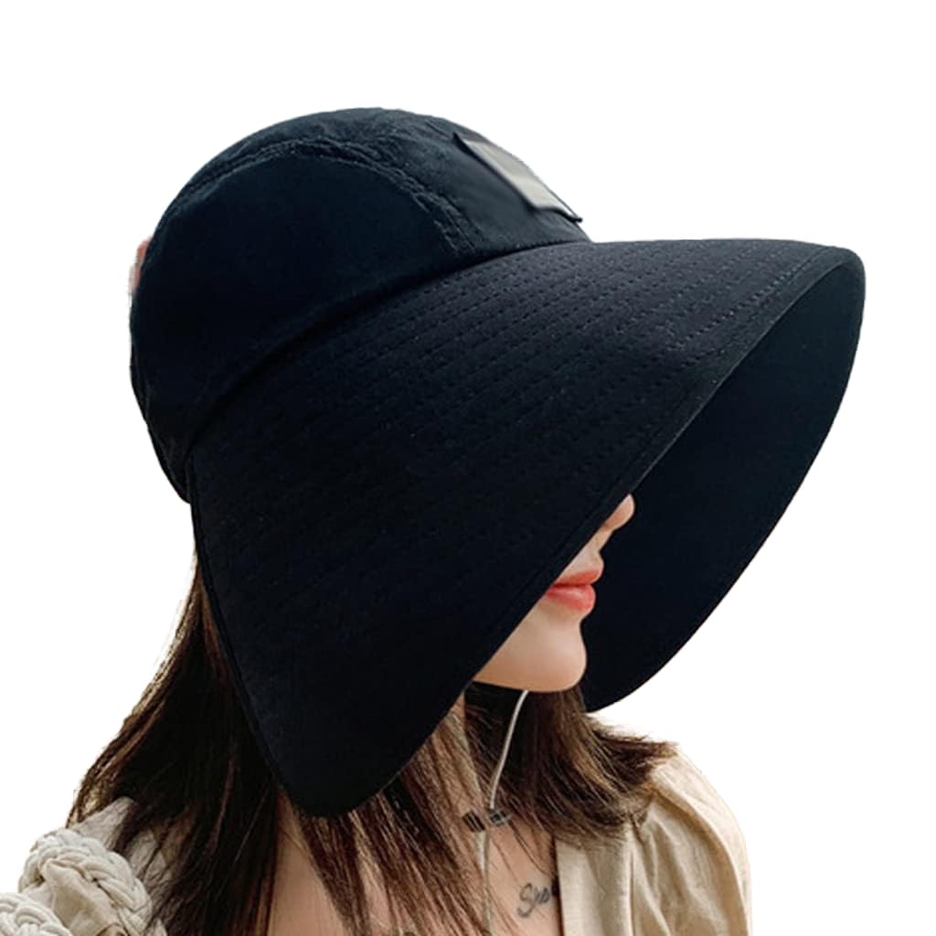 Chapeau pour Femme Chapeau d'été à la Mode Big Brim Sun ProtectionCap Beach Sunhats Ponytail Hat Travel Visor (Color : Beige, Size : One Size) (Black One Size)