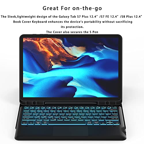 Domeun Samsung Galaxy Tab S7 Fe/S7 Plus/S8 Plus Case With Keyboard 12.4 Inch - 7 Color Backlit Detachable Wireless Touchpad Keyboard Cases With S Pen Holder For Tab S8+ 2022/S7 Fe 2021/S7+ 2020 #TOP3