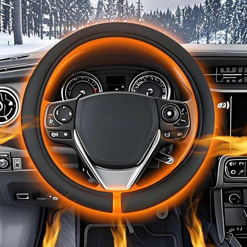 Heated Steering Wheel Cover 15 Inch Cord Steering Wheel Heater Suede Cover USB...
