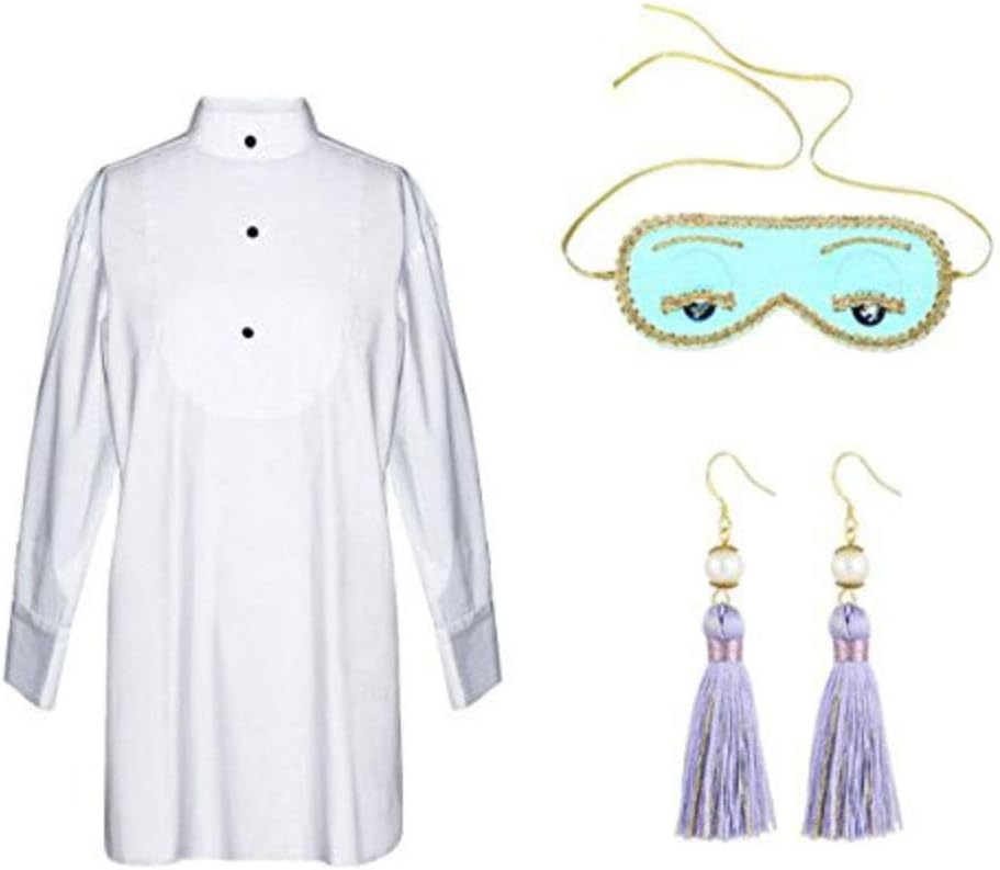 オードリースタイル スリープセット ハロウィンパーティー タキシード スリープシャツ シルク ブルー アイマスク ラベンダー タッセ