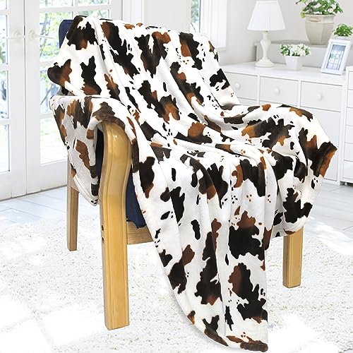 Image of Cow Print Blanket | Soft Fleece Flannel Cozy Cow Blankets | Couch Sofa Bed Cow Blankets Throws | Baby Kids Girls Boys Teens Birthday Valentine's Day