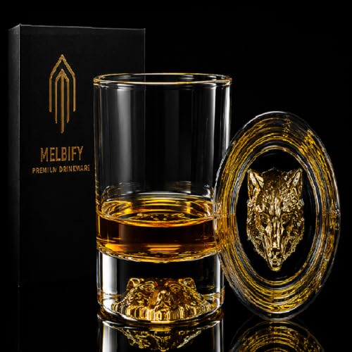 Image of Melbify Gold Wolf Whiskey Glass Gift Set | 2 pcs Set | 300 ml | Premium Packing | Gift Box | Gold-Bottomed | Imported | Luxurious | Ideal for Wedding Gifts, Anniversary, VIP and Corporate Gifts